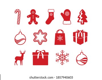 Christmas red icons isolated on a white background vector. Christmas red white icon set vector. Xmas simple red icon set. Big collection of christmas symbols vector 