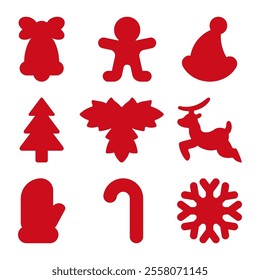 Christmas red icons vector set isolated on a white background.