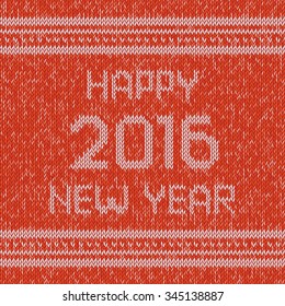Christmas red knitted sweater design pattern. Happy New Year 2016 text. Vector EPS10