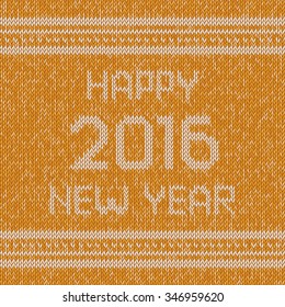 Christmas red knitted sweater design pattern. Happy New Year 2016 text. Vector EPS10