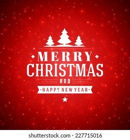 Christmas red light vector background. Merry Christmas message label Greeting card design or invitation and holidays wishes.