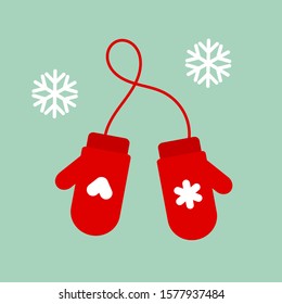 Christmas Red Mittens Gloves. Vector Illustration.