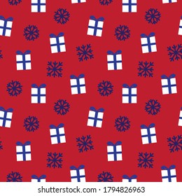 Christmas Red Navy Holiday seamless present pattern background for website graphics, fashion textiles