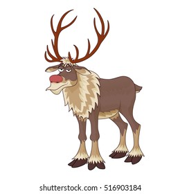 Christmas red nose reindeer Rudolph and inscrutable smile vector illustration white background