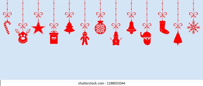 Christmas red ornament elements.  blue background. Christmas decoration. Vector.