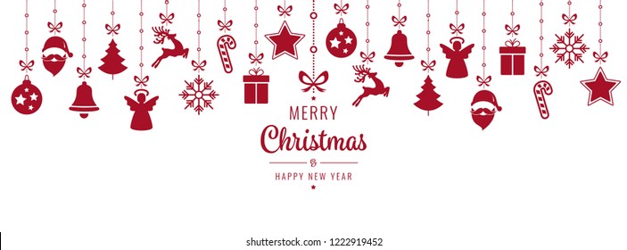 christmas red ornament elements hanging isolated background