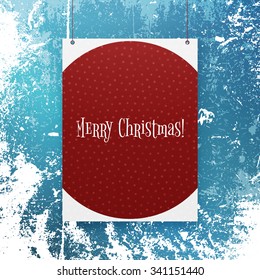 Christmas red Poster Template with Snowflakes for your Design. Vector Holiday Illustration