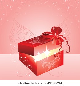 Christmas red present box with butterfly