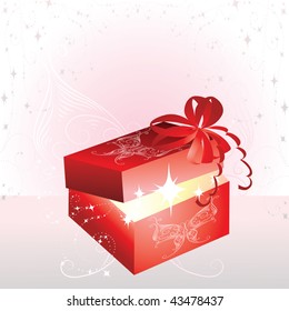 Christmas red present box with butterfly