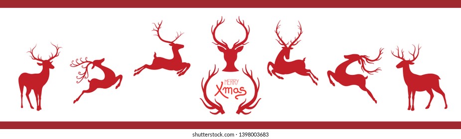 Christmas red rindeers illustration set