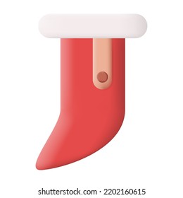 Christmas Red Santa Boot 3D Icon Vector Illustration on White Background