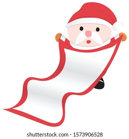 Christmas red Santa Claus cartoon long paper blank speech for your text, promotion and poster winter on December, on white background