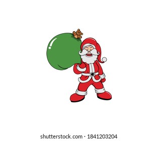 Christmas red santa claus character and gift cartoon for your promotion and poster winter on December, on white background