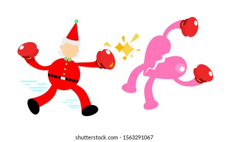 christmas red santa claus fight with broken love heart cartoon doodle flat design style vector illustration 