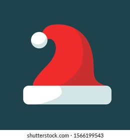 christmas red santa claus hat flat design icon. Isolated vector illustration.