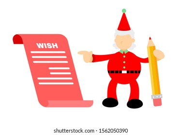 christmas red santa claus write wish list cartoon doodle flat design style vector illustration 