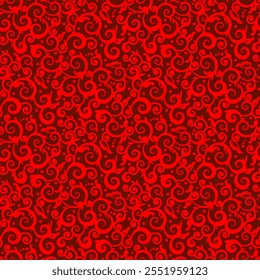 Christmas red seamless abstract floral swirls pattern background. Four tiles here.
