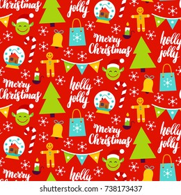 Christmas Red Seamless Pattern. Vector Illustration. Winter Holiday Background.