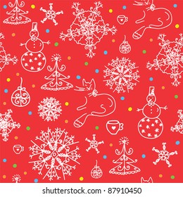 Christmas  red seamless wallpaper with snow
