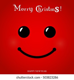 Christmas red Smiley face with text Merry Christmas, happy new year. Design template for flyer, banner, invitation, congratulation, poster design. Vector illustration. 