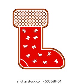 Christmas Red sock. Christmas cookie. Vector illustration.