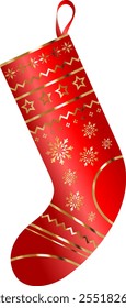 Christmas red sock for gifts with gold pattern