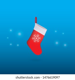 christmas red sock icon with snowflake