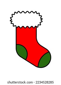 Christmas red sock  icon. Xmas stocking.  Traditional outline Christmas stocking vector. New year sock for gift, winter sock for holiday illustration.