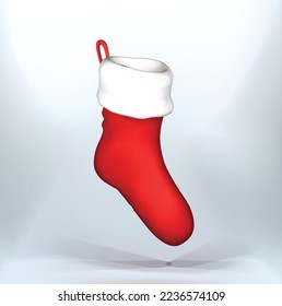 Icono vectorial 3d aislado del calcetín rojo de Navidad. Calcetín de Navidad 3d.