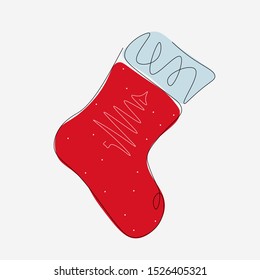 Christmas red sock, winter decoration element vector illustration