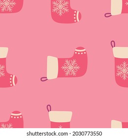 Christmas red socks doodle seamless pattern. Merry Christmas and Happy New Year print design