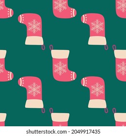 Christmas red socks doodle seamless pattern. Merry Christmas and Happy New Year print design