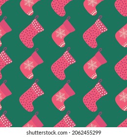 Christmas red socks doodle seamless pattern. Merry Christmas and Happy New Year print design