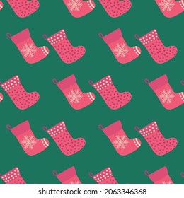 Christmas red socks doodle seamless pattern. Merry Christmas and Happy New Year print design