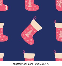 Christmas red socks doodle seamless pattern. Merry Christmas and Happy New Year print design
