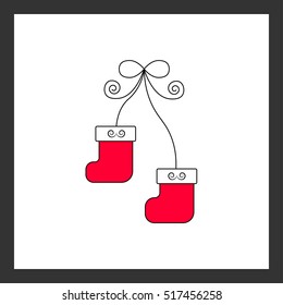 Christmas red socks elegant decoration. sign, symbol, emblem. vector illustration.