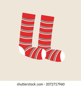 Christmas red socks. Vector illustration in flat style.