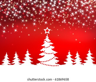 Christmas red sparkle  background with tree