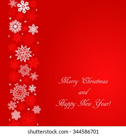 Christmas red square background with snowflakes to the left border