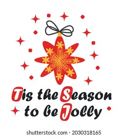 Christmas red star and decoration elements. Christmas and Happy New Year illustration. Trendy retro style, design template.