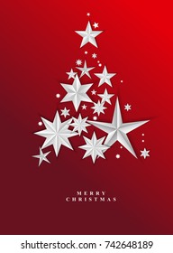 Fundo estrelado vermelho Natal. Ilustração vetorial. Árvore de Natal.