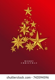 Christmas red starry background. Vector illustration. Christmas tree.