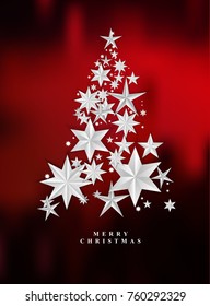 Christmas red starry background. Vector illustration. Christmas tree.