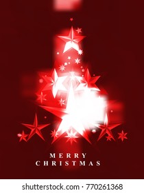 Christmas red starry background. Vector illustration. Christmas tree.