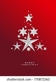 Christmas red starry background. Vector illustration. Christmas tree.