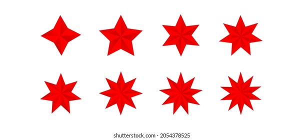 Christmas Red Stars Set Isolated White Background, Vector Illustration