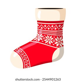 Christmas red stocking sock with scandinavian ornament