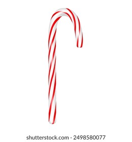 Christmas red striped candy cane isolated on white background. Realistic 3d vector illustration. Peppermint stick. Xmas symbol. Template for design