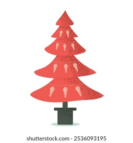 Navidades de árbol rojo con guirnaldas, bolas. Escarlata, borgoña, púrpura, carmesí, rubí, carmesí, carmín, cinabrio, granate, ardiente, rojizo, escarlata, pino gules. Vector.