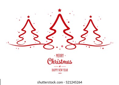 christmas red trees greeting white background